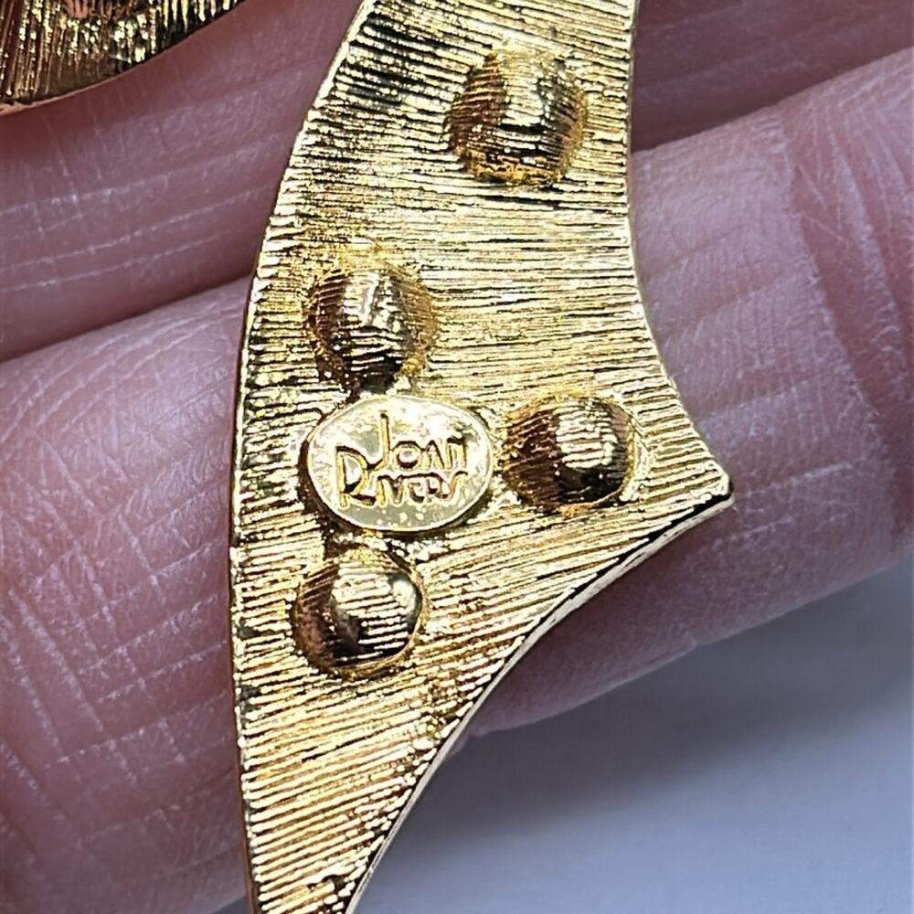 Joan Rivers Bow Ribbon Brooch Pin Gold tone Star Rhinestones #533 - Picture 7 of 8